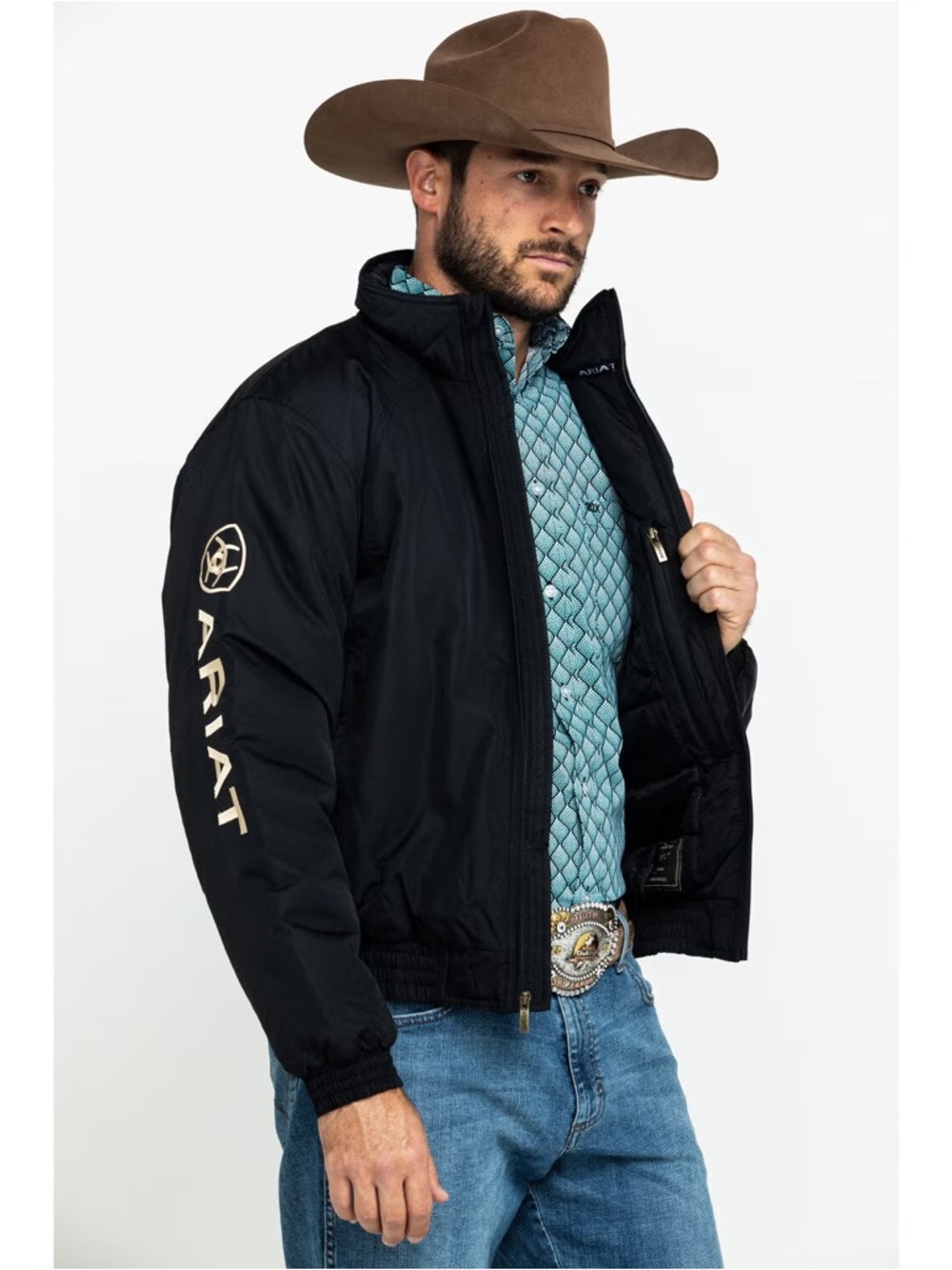 Ariat Black Bomber Jacket with Gold Sleeve Logo